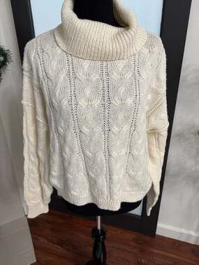 Major Label Group Cream Cable Knit Turtleneck Sweater